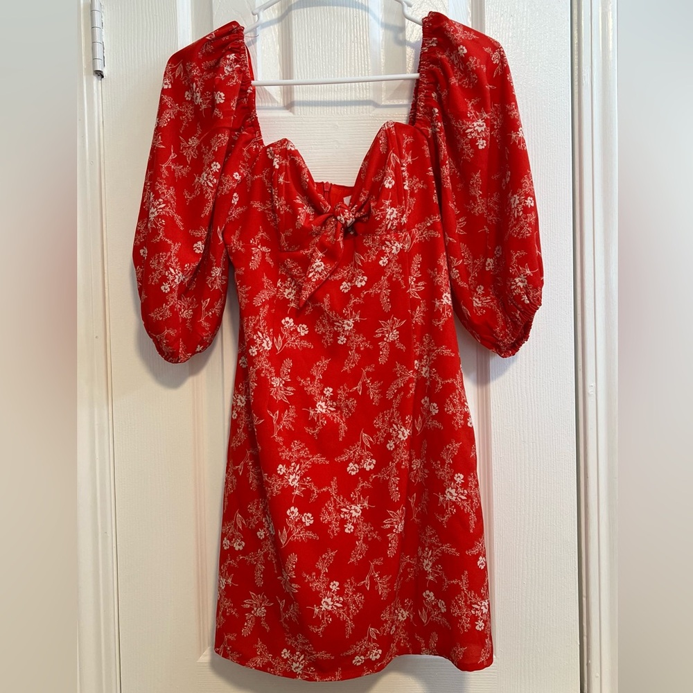 Pink Lily Floral Red Dress